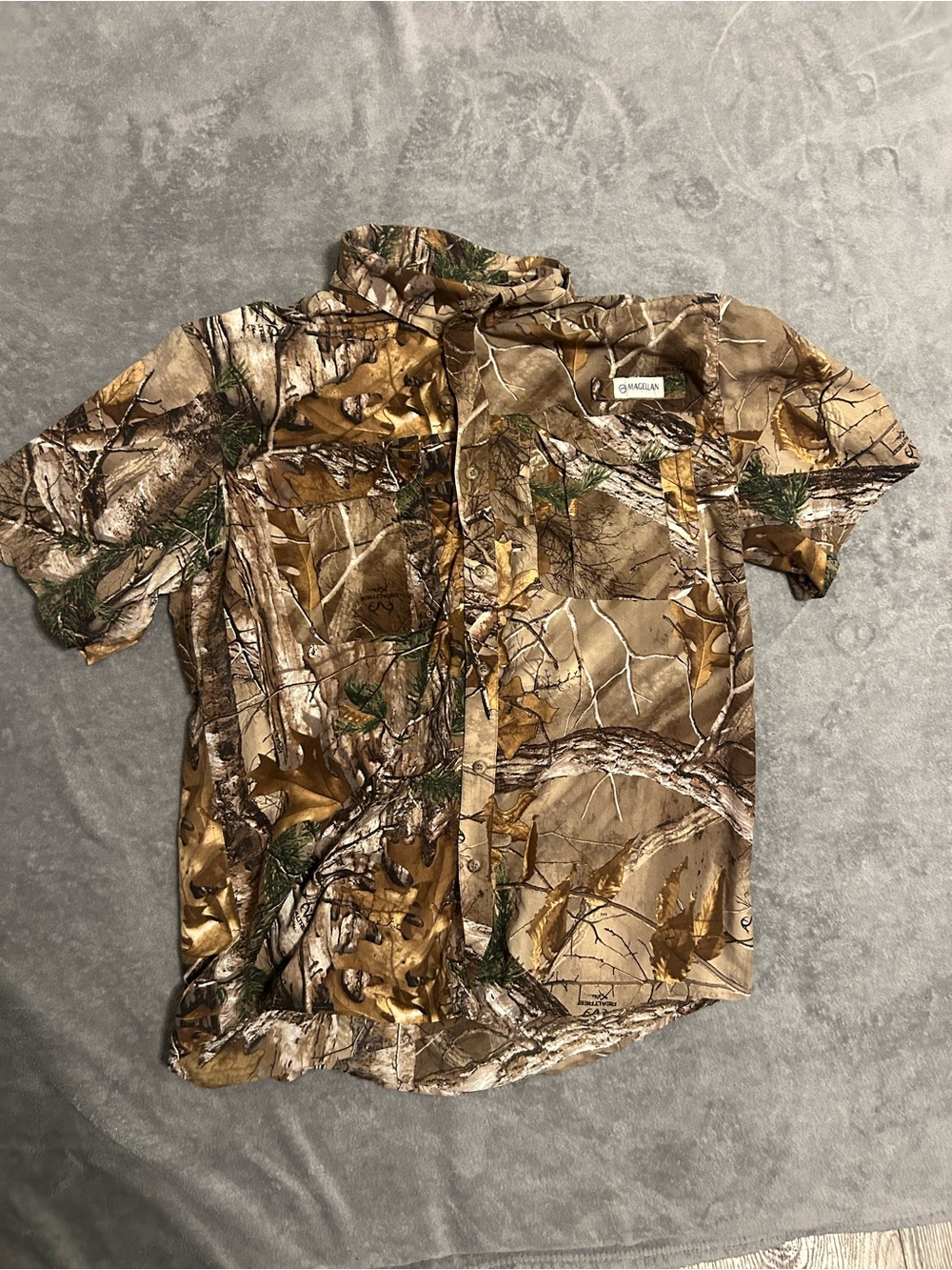 Magellan Outdoors Camo Short Sleeve Button-Up Shirt - Brown, Tan, Green